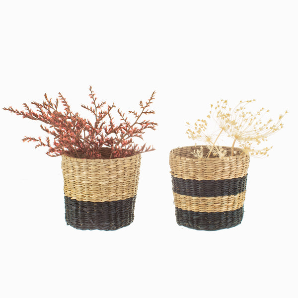 Mini Black Seagrass Planters - Set of 2