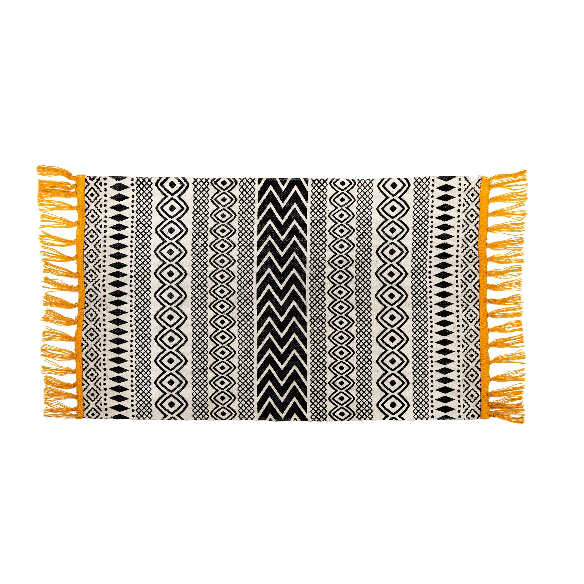 Scandi Boho Yellow Tassel Cotton Rug