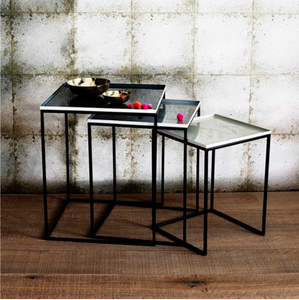 Square Tray Enamel Nesting Tables - Set of 3 Greys
