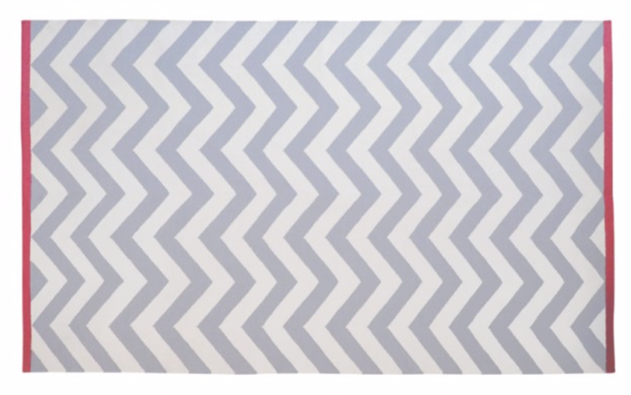 Tribeca Chevron Rug Cream and Grey with Fuchsia Edge